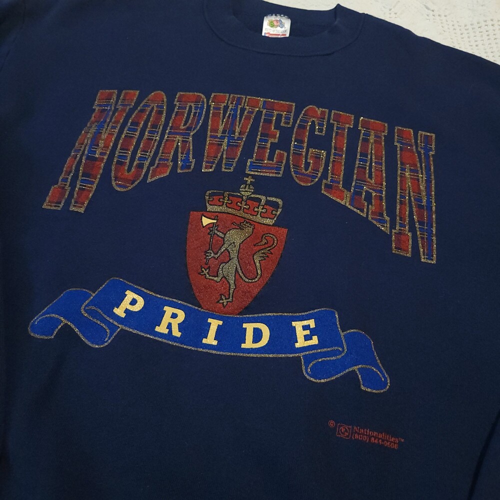 Vintage 80s 90s large vtg Crewneck Sweatshirt Norwegian Pride cotton vtg skater - Picture 2 of 8
